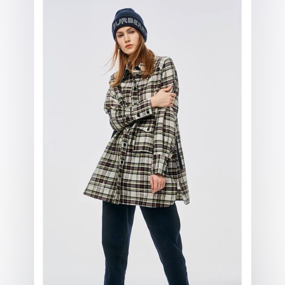 NWT Ganni Check-print Oversized Linen And Silk-blend Shirt